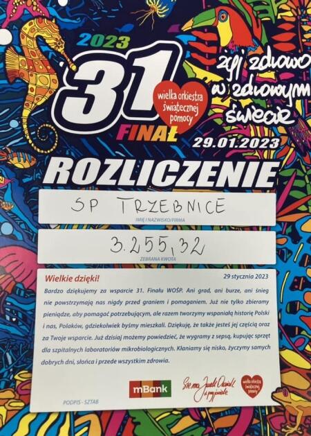 PODSUMOWANIE AKCJI ''SP TRZEBNICE dla WOŚP''