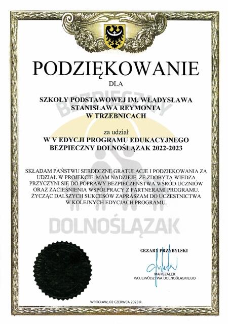 PODZIĘKOWANIA - BEZPIECZNY DOLNOŚLĄZAK